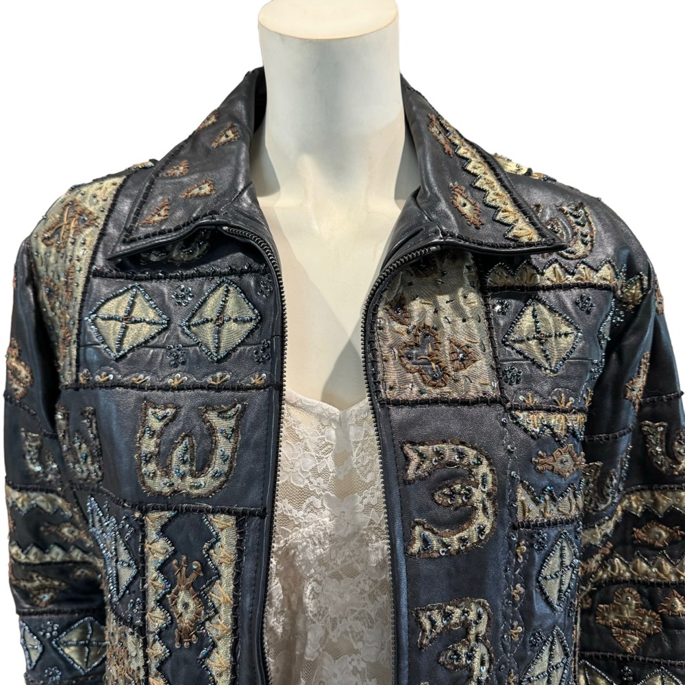 Chico’s Beaded And Embroidered Patchwork Leather … - image 4